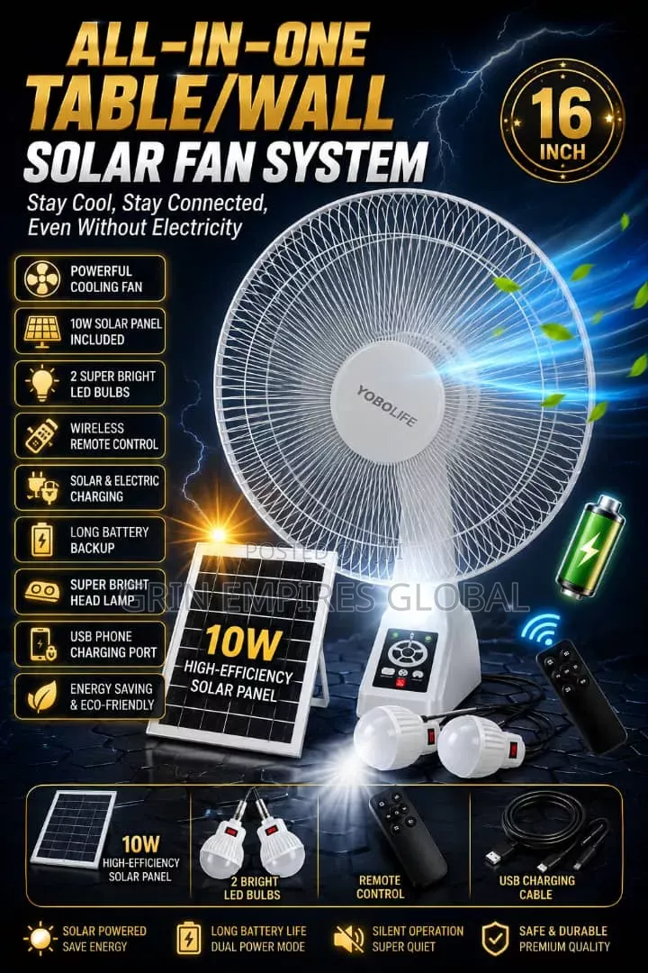 Yobolife All in One Table/Wall Solar Fan System