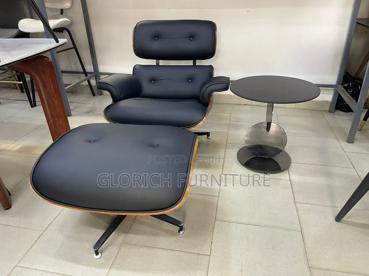 Eames-Style Lounge Chair Ottoman With Side Table