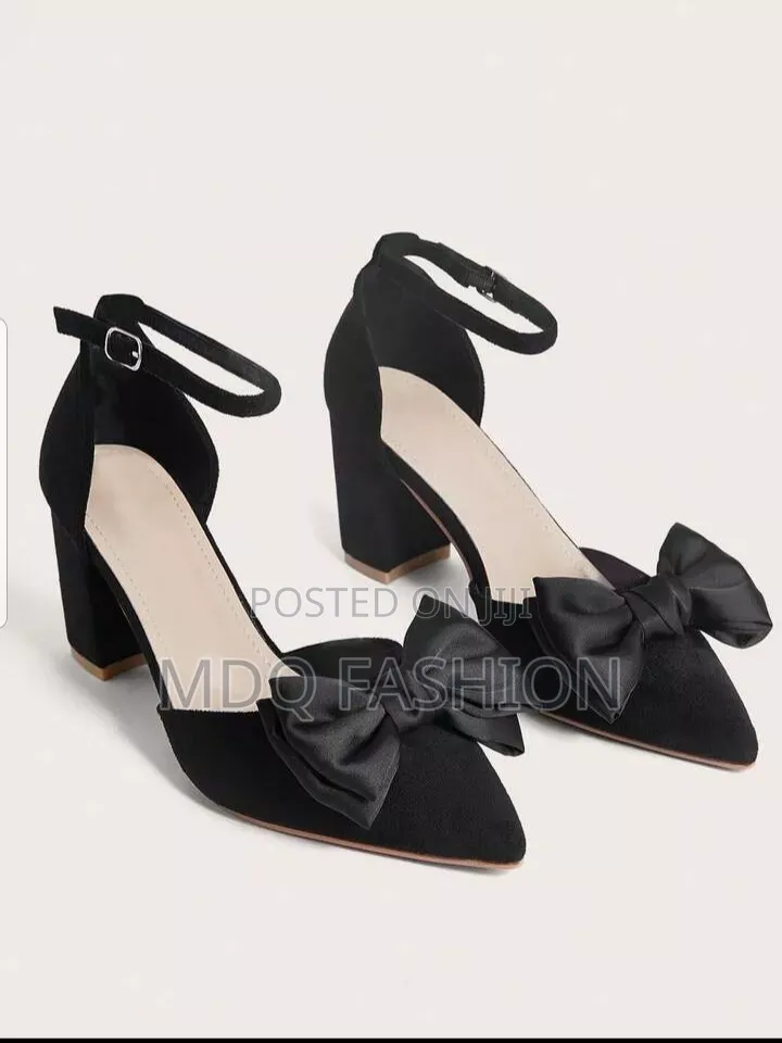 Elegant Black Suede Pointed Heels With Statement Satin Bow