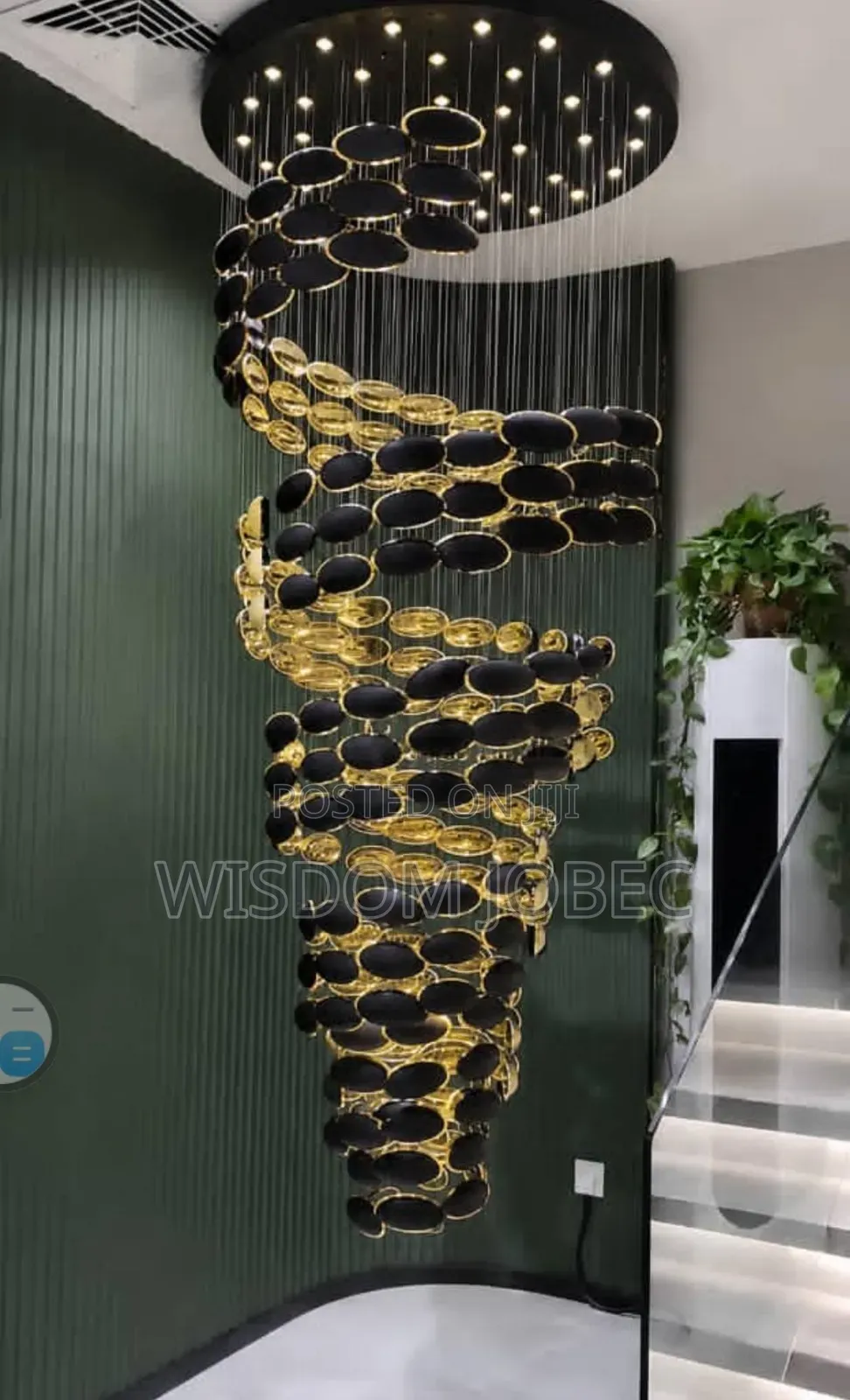 Luxury Staircase Chandelier Features a Spiral Design With Cascading