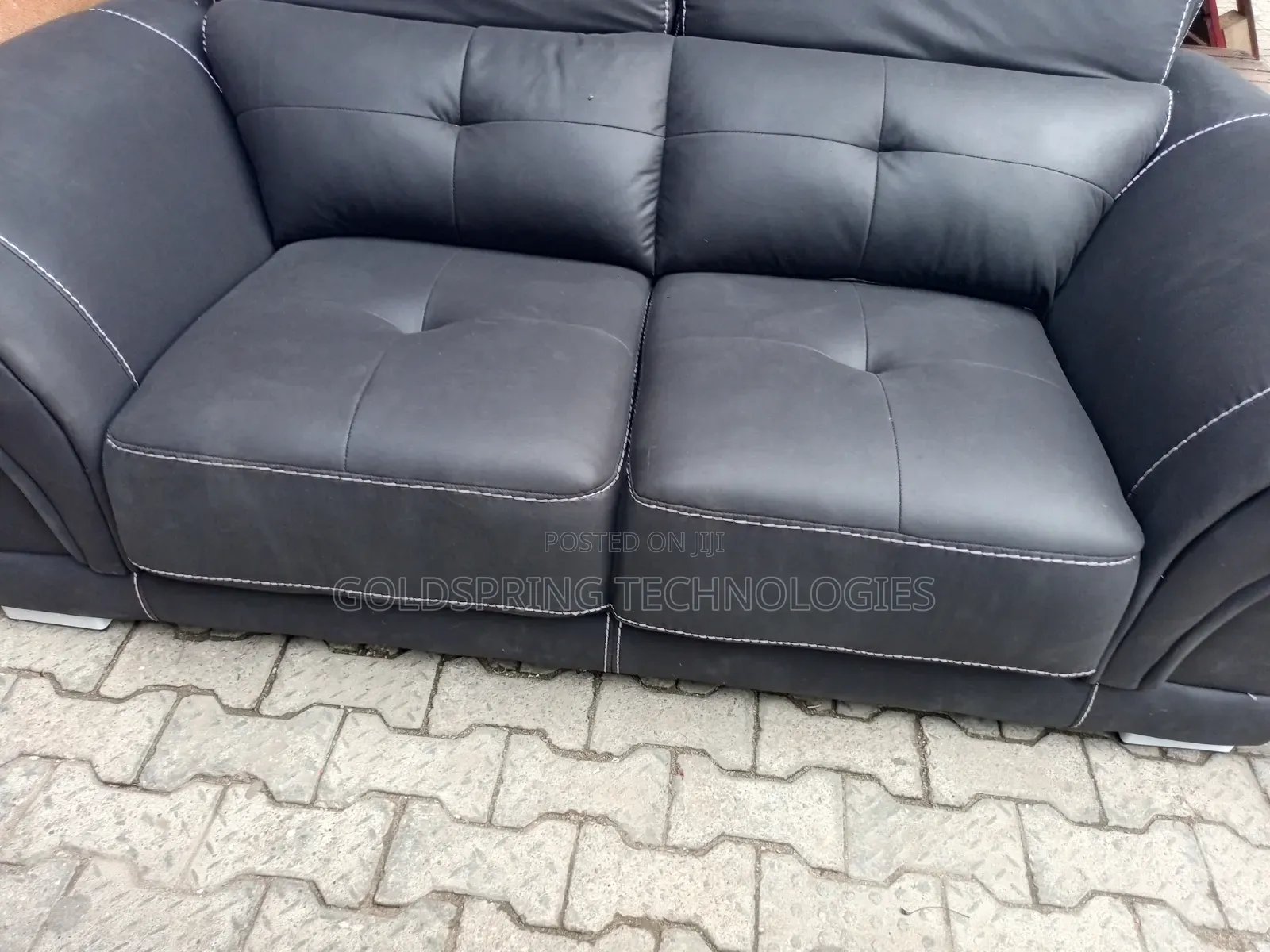 Foreign Black Leather 7 Seater Sofa