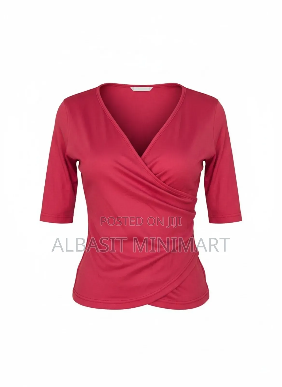 Red Ruched Wrap Top With Skirt