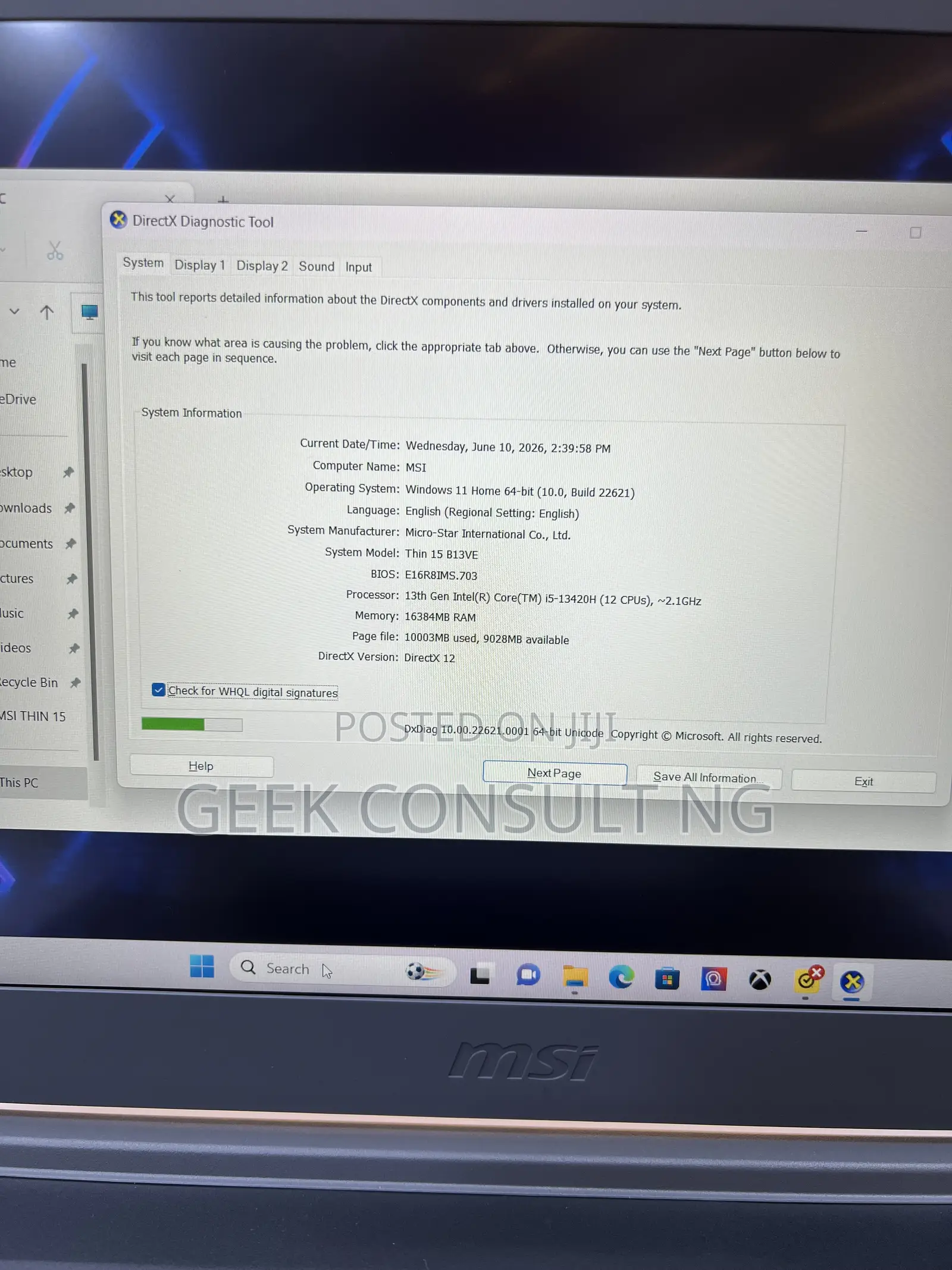 Laptop MSI GF65 Thin 10UE 16GB Intel Core i5 SSD 512GB