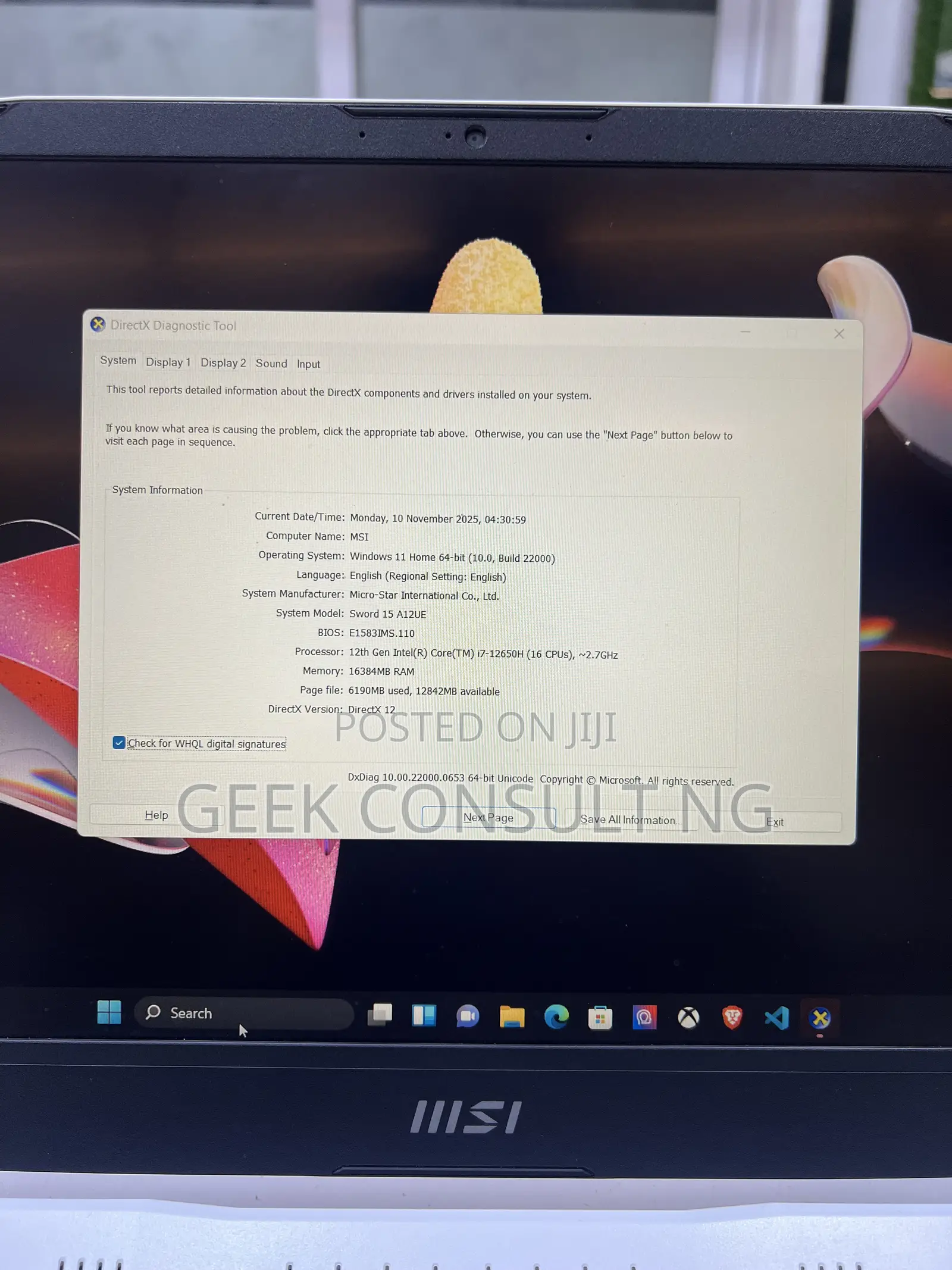 Laptop MSI MSI Sword 15 16GB Intel Core i7 SSD 1T