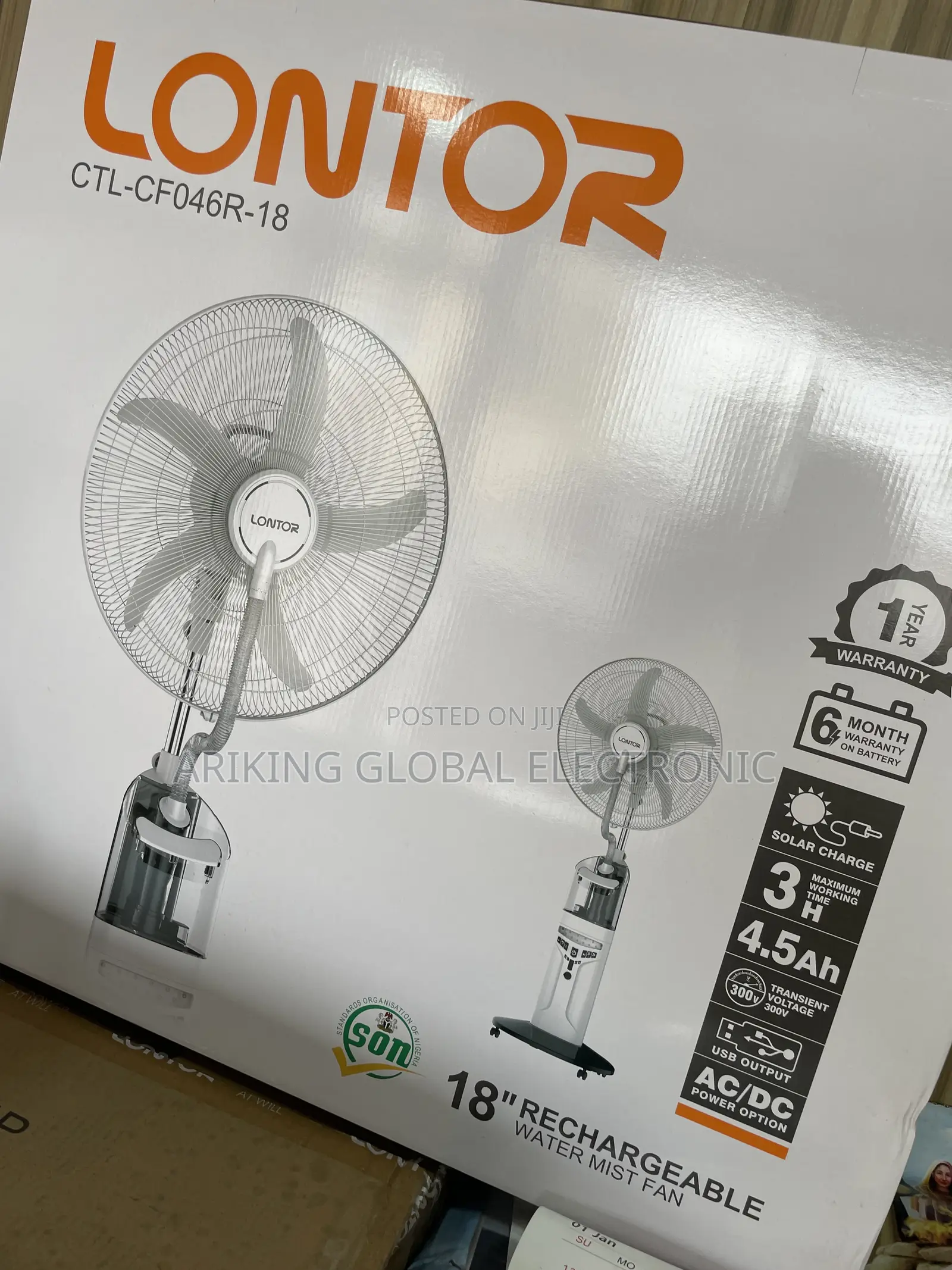 Lontor Rechargeable Mist Fan 18inch