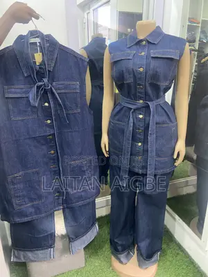 Lovely Stylish 2 Piece Belted Denim Pant Set