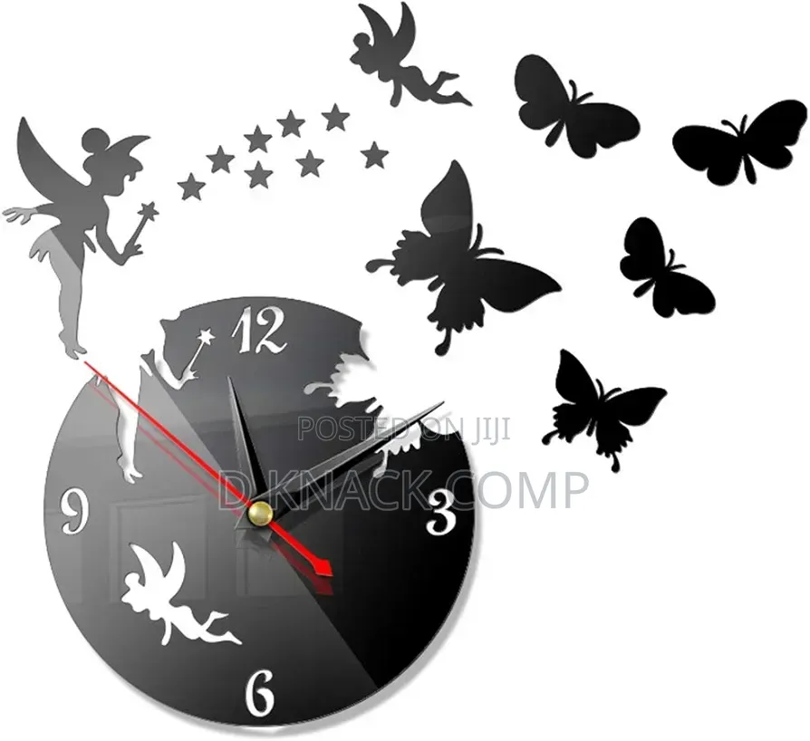 Diy Wall Clock, 3d Stereo Black Acrylic Butterfly Wall Clock