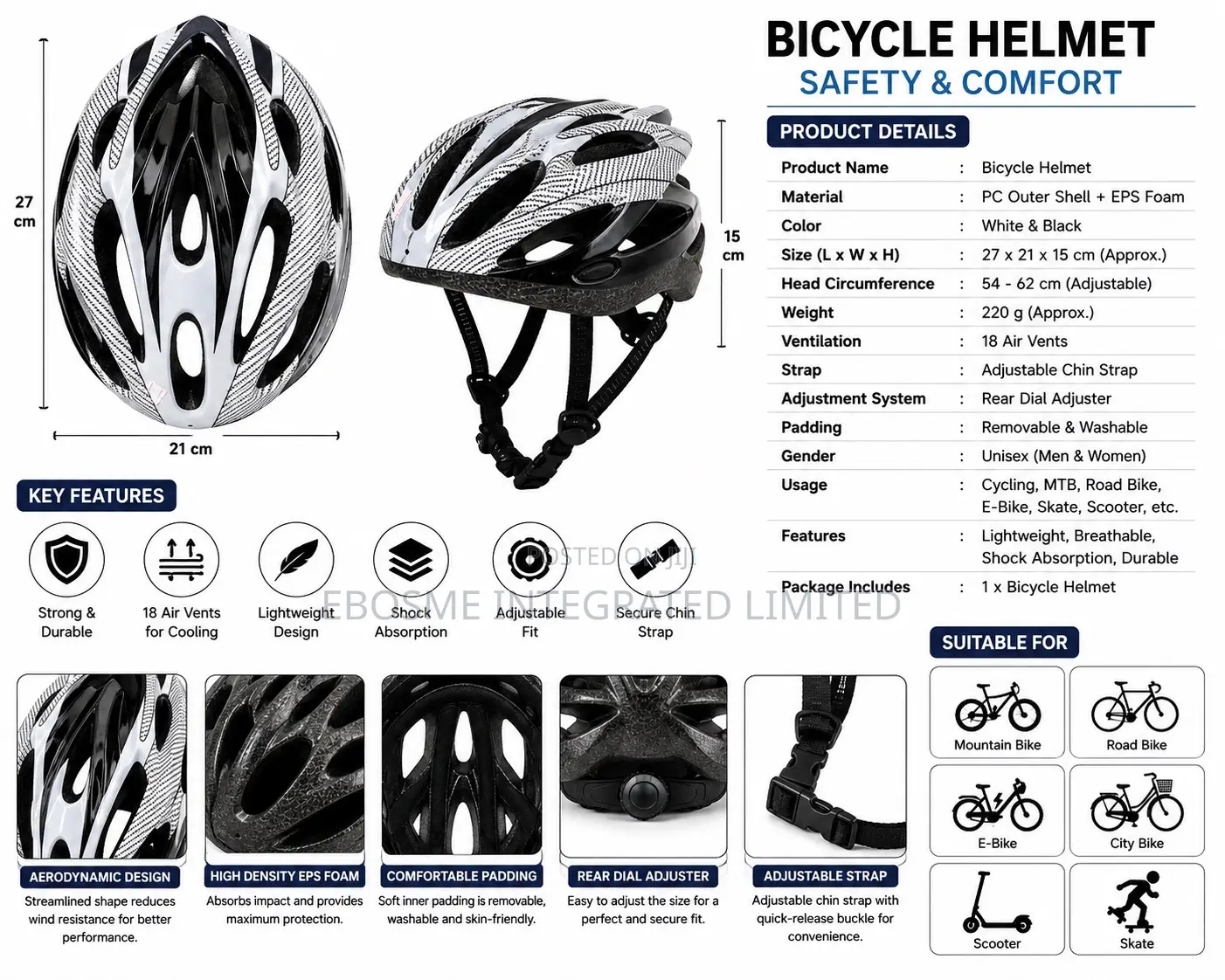 Bicycle Safety Helmet – Lightweight Adjustable Cycling Helmet Adults