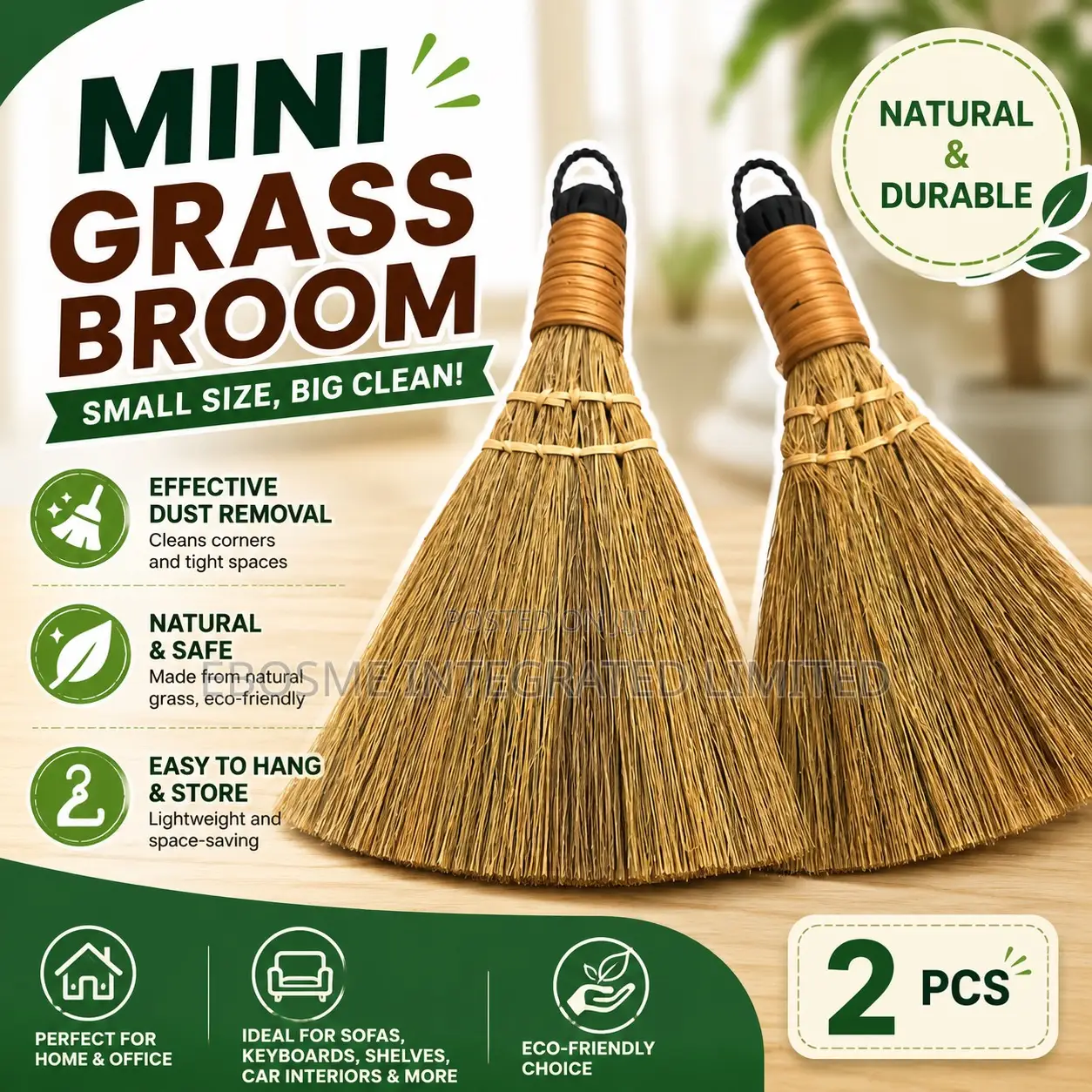 Mini Grass Broom (2pcs) – Natural Hand Broom for Dust Cleaning