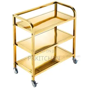 Stainless Steel Gold 3 Layer Food Trolley