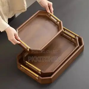 3in1 Bamboo Tray Set With Metal Gold Handle