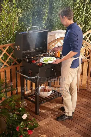 Heavy Duty Smookless BBQ Charcoal Grill Trolley With Side Table
