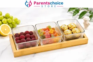 3-piece Snack Box Set With Wooden Tray