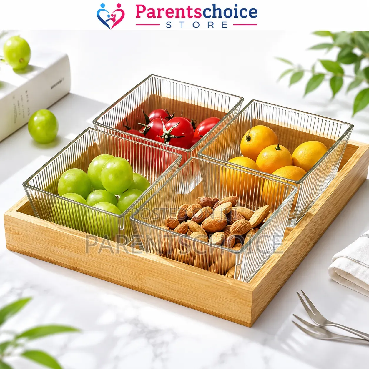 4-piece Snack Box Set With Wooden Tray