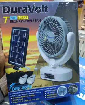 Duravolt 7" 3 In 1 Solar Rechargeable Fan