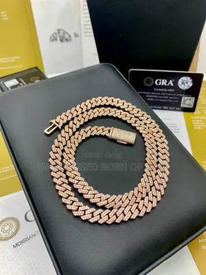 Diamond Rosegold Baguette Cross Pendant on Cuban Neckchain