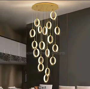 Duplex Staircase Lamp Long Chandelier Black Gold Modern Minimalist