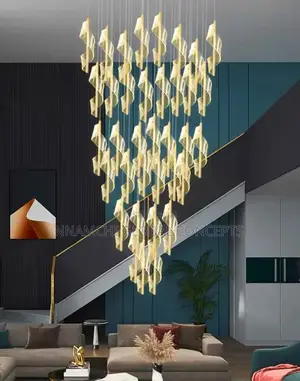 Duplex Staircase Lamp Long Chandelier Black Gold Modern Minimalist