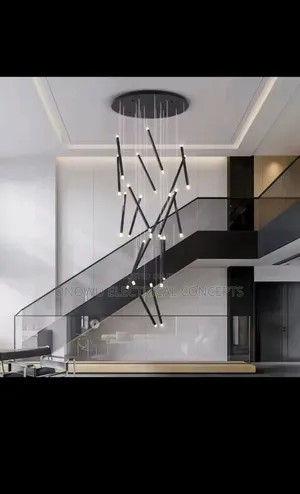 Duplex Staircase Lamp Long Chandelier Black Gold Modern Minimalist