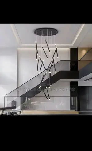 Duplex Staircase Lamp Long Chandelier Black Gold Modern Minimalist