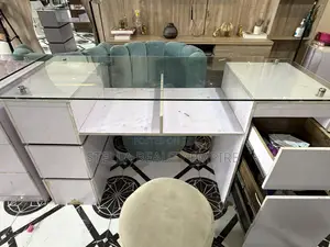 Glass Top Nail Table With 3 Drawers