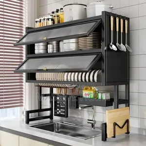 Luxury Double Set Multiple Kitchen Plate Rack With Cover