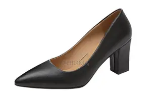 Ladies Korean Style Mid Heel Shoes Black Pointed Toe(Leather)