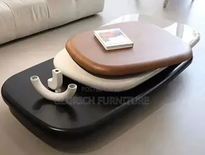 3-tier Rotating Pebble Center Table Walnut Cream Matte Black