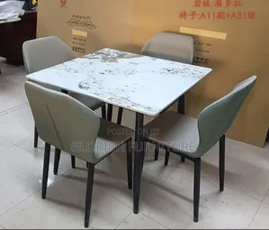 Square Marble-Top Dining Set – 4-Seater With Leatherette Chairs