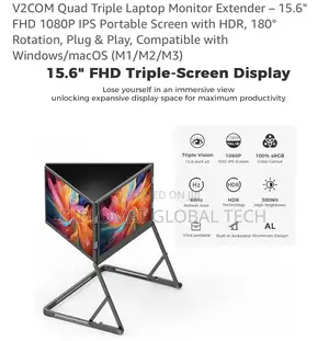 V2com Quad Triple Laptop Monitor Extender 15.6 Inc Ips Portable Screen