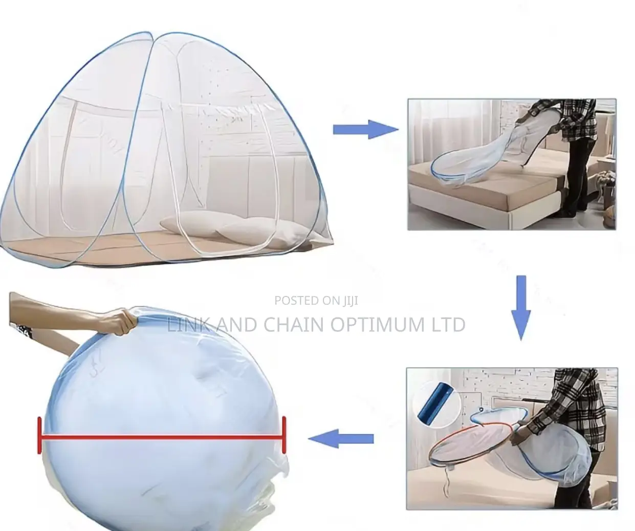 3-Second Pop-Up Mongol Mosquito Net Tent Full Coverage Blue Iron Frame