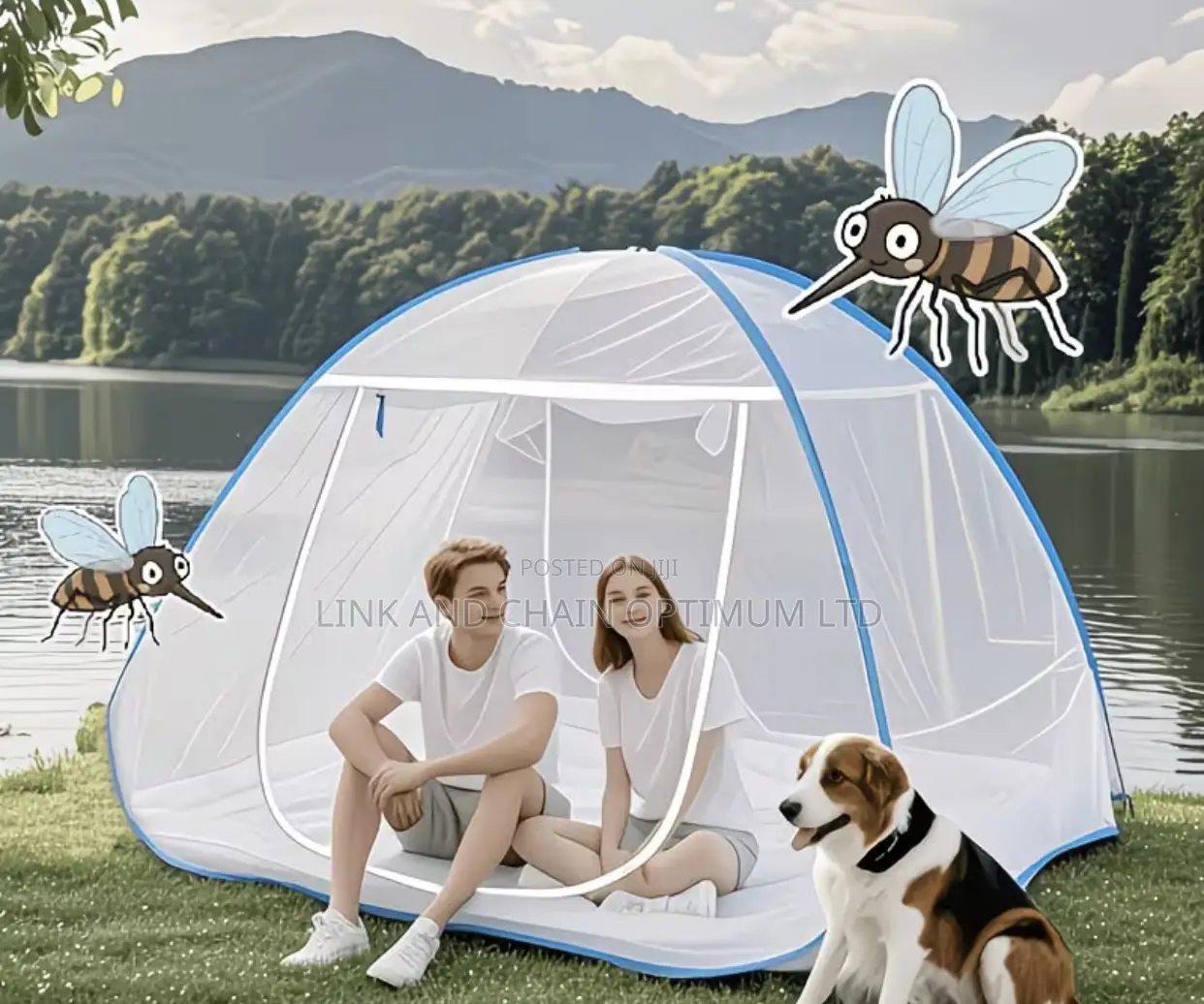 3-Second Pop-Up Mongol Mosquito Net Tent Full Coverage Blue Iron Frame