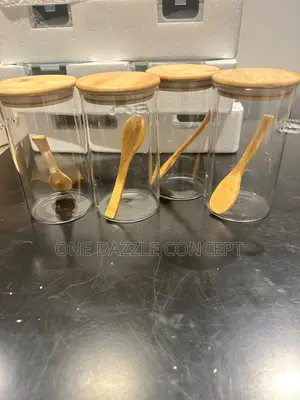 Airtight Glass Storage Jar With Wooden Cover/Spoon