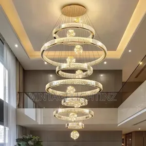 Golden 7 Rings With 9 Led Lights Crystal Chandelier