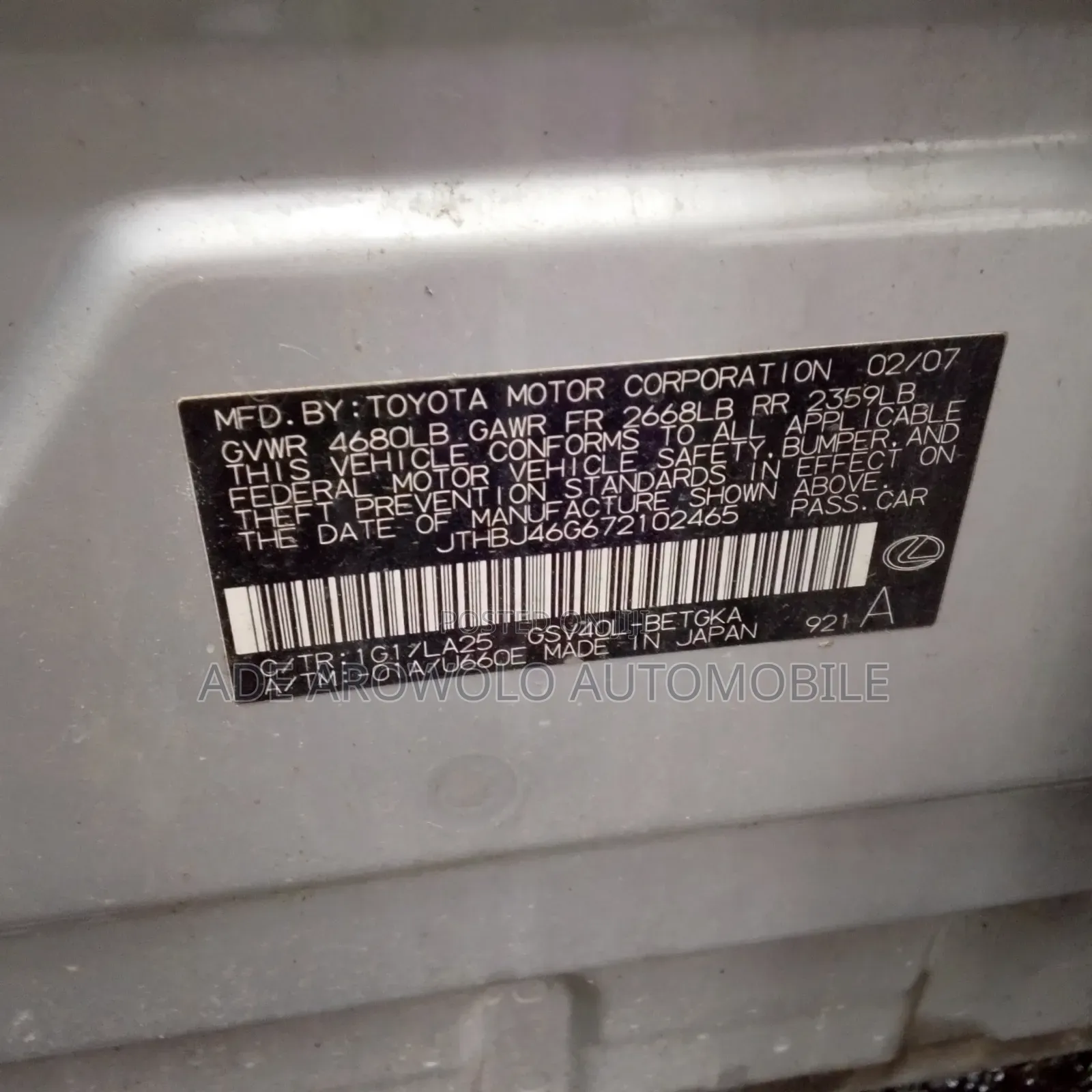 Lexus ES 350 2007 Silver