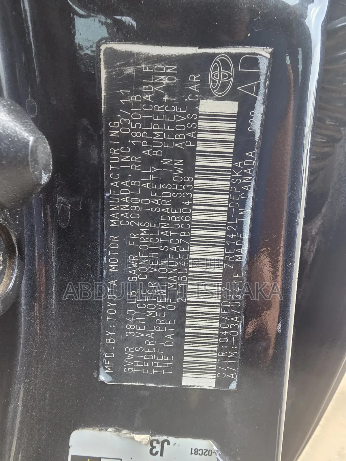 Toyota Corolla 2011 Black