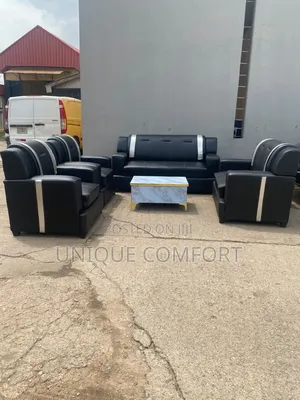 Brand New Real Leather Full Padded 7 Seaters Sofa Set With Table