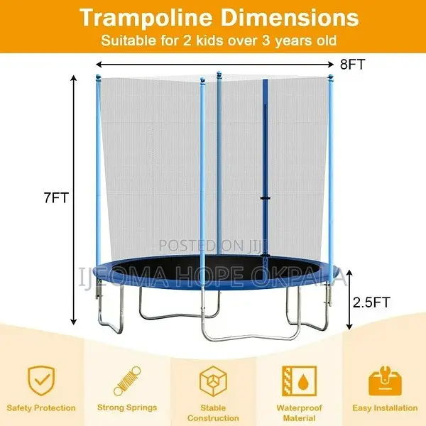 8 Ft Trampoline With Safety Enclosure Net ,Outdoor Jump Rectangle