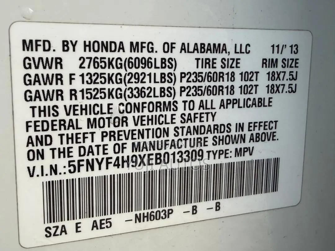 Honda Pilot 2014 White