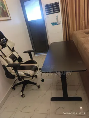 Modern Electric Adjustable Desk and Gaming Chair.