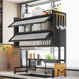 Over-the-sink Dish Drying Rack Dustproof Flip Cover Door