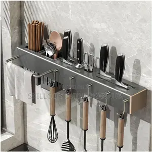 Multifunctional Kitchen Utensil Holder With Hooks Towel Bar