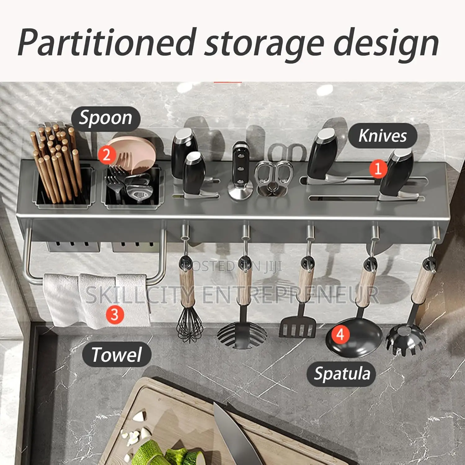 Multifunctional Kitchen Utensil Holder With Hooks Towel Bar