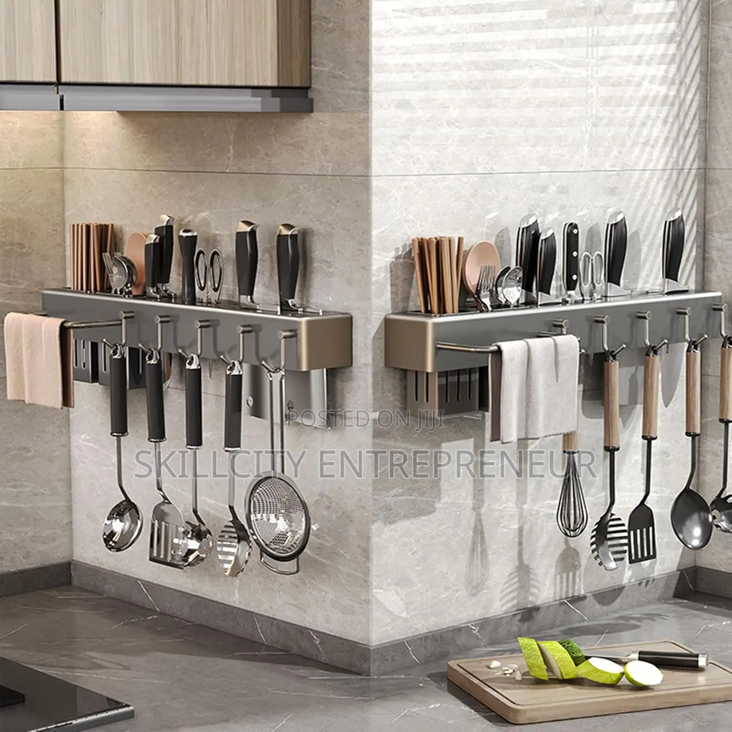 Multifunctional Kitchen Utensil Holder With Hooks Towel Bar