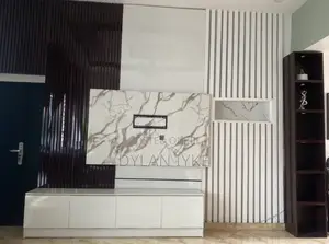 Luxury Tv Console With Illuminated Shelves and Cabinet