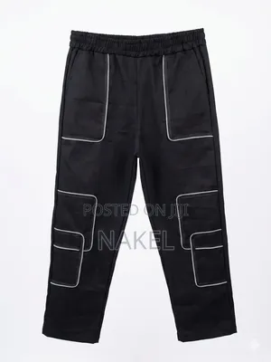 ​Stylish Elastic Waist Cargo Pants With Contrast Outlines