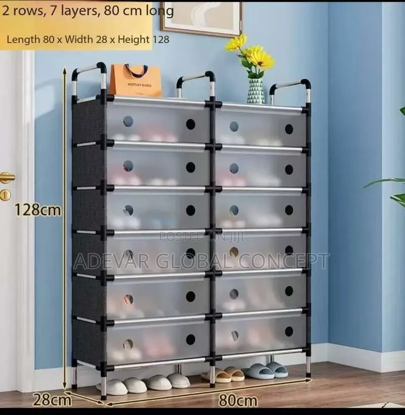 7 Layer 2 Rows Dustproof Shoe Rack With Cover