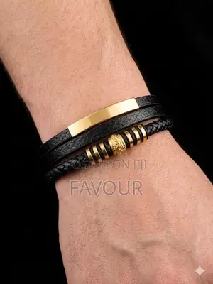Gold Layered Male Leather Bracelet