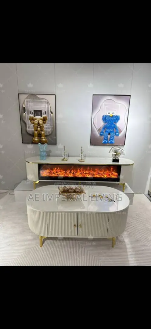 Luxury Fireplace Tv Console Coffee Table Set
