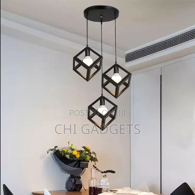 Geometric Cube Pendant Light or 3 Light Cube Cluster Pendant